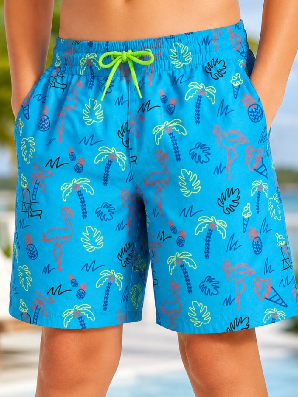 Boy's Laguna Swim Boys UPF 50 Swim Trunks Flamingo Print L 14/16 NWT